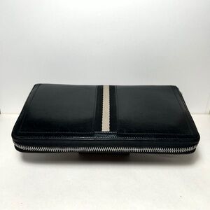 Bally Ribbon Zip-Around Long Black Leather Wallet Made in Switzerland Authentic